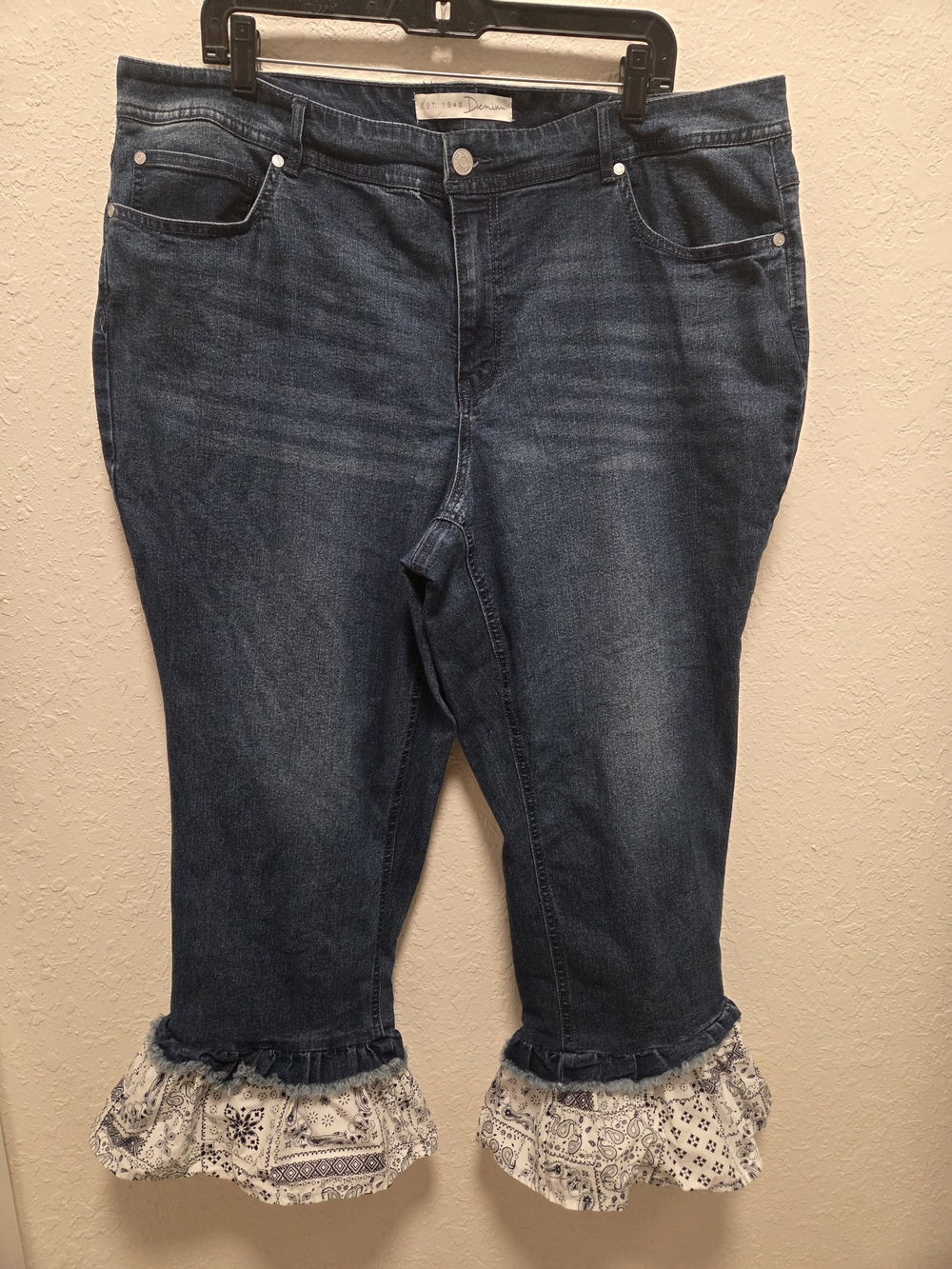 Cato Dark Wash Denim Capri Jeans with Ruffle Hem - Picture 2 of 4